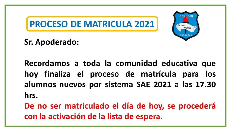 Fecha Matriculas 2020